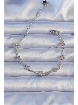 Vip Seri Pirinç Gümüş Renk Zirkon Taşlı Halley Yıldız Model Bileklik