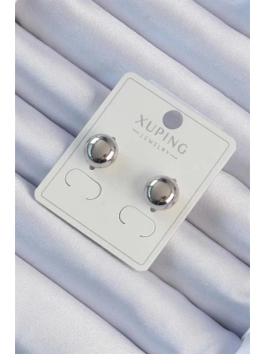 Xuping Gümüş Renk Minimal Bombeli Oval Küpe