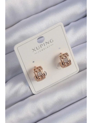 Xuping Rose Renk Zirkon Taşlı Geometrik Desenli Halka Küpe