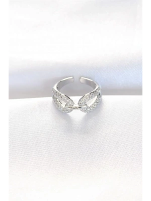 Zirkon Taşlı Silver Renk Ayarlanabilir Yüzük