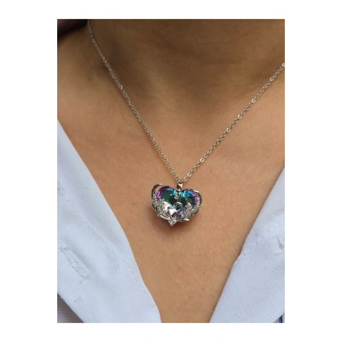 Büyük Okyanusun Kalbi Çelik Gümüş Kolye