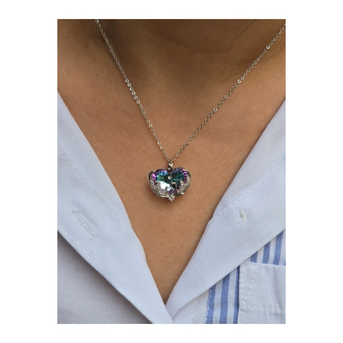 Büyük Okyanusun Kalbi Çelik Gümüş Kolye