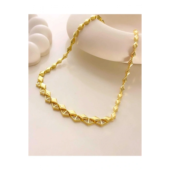 Zirkon Taşlı Kuyumcu Tarzı Baklava Model Gerdanlık Kolye