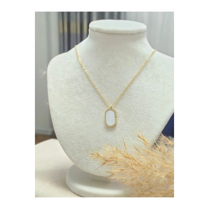 Sedefli Oval Çelik Gold Kolye