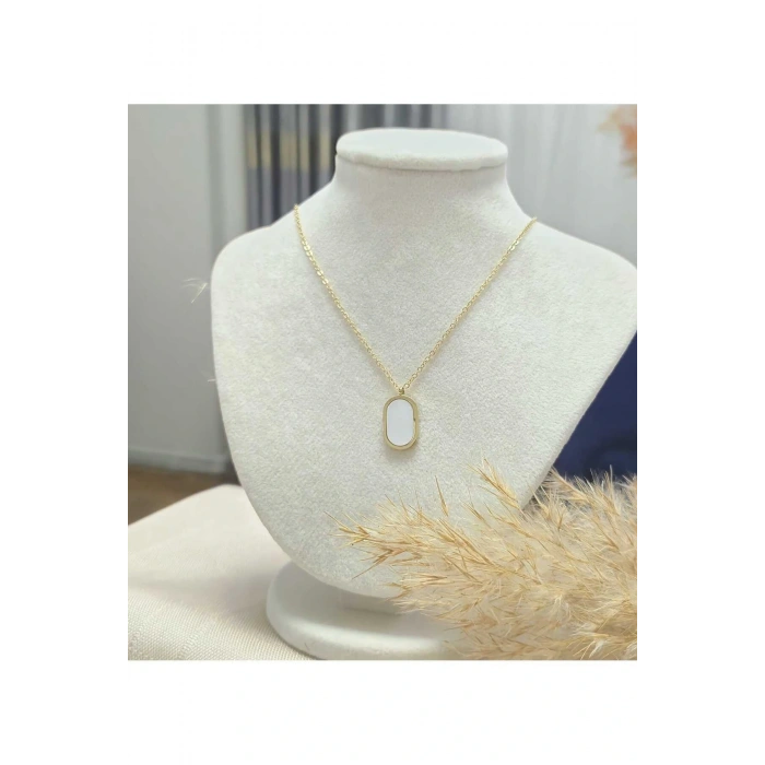 Sedefli Oval Çelik Gold Kolye