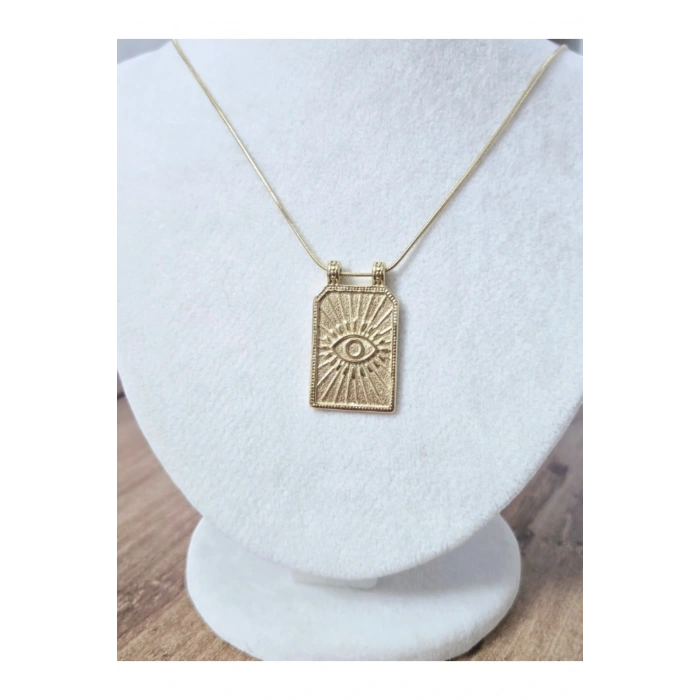 Retro Plaka Göz Çelik Kolye