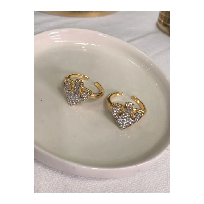 Taşlı Üçgen  Denizci Demir Detaylı  Vintage Yüzük