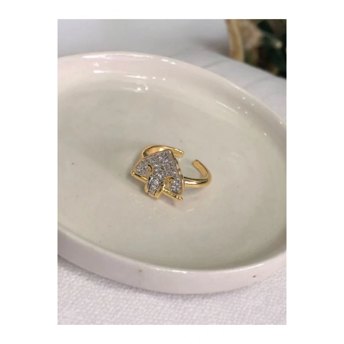 Taşlı Üçgen  Denizci Demir Detaylı  Vintage Yüzük