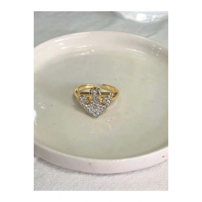 Taşlı Üçgen  Denizci Demir Detaylı  Vintage Yüzük