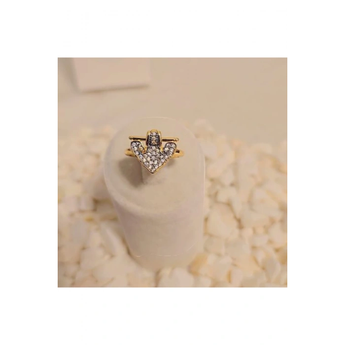 Taşlı Üçgen  Denizci Demir Detaylı  Vintage Yüzük