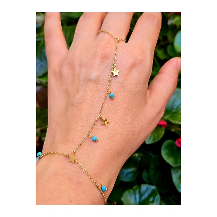 Çelik Yıldız Detaylı Mavi Boncuklu Şahmeran