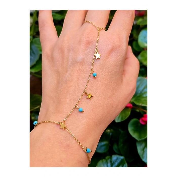 Çelik Yıldız Detaylı Mavi Boncuklu Şahmeran