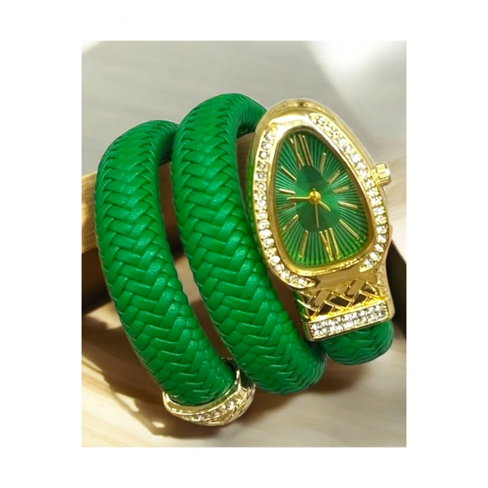 Yeni Yılan Model Hasır Tasarım Taşlı Kadın Kolsaati