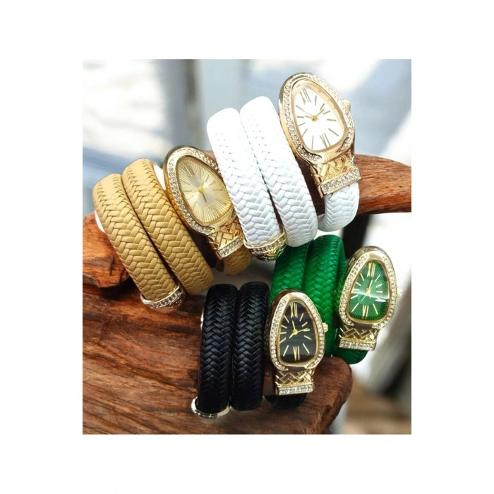 Yeni Yılan Model Hasır Tasarım Taşlı Kadın Kolsaati