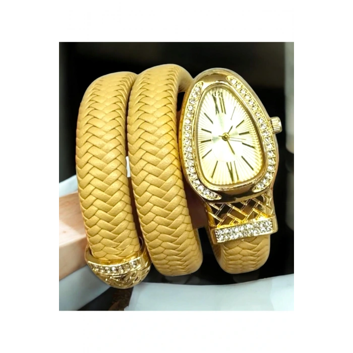 Yeni Yılan Model Hasır Tasarım Taşlı Kadın Kolsaati