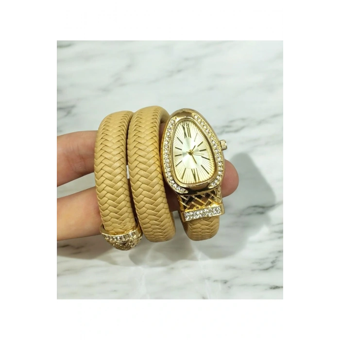 Yeni Yılan Model Hasır Tasarım Taşlı Kadın Kolsaati