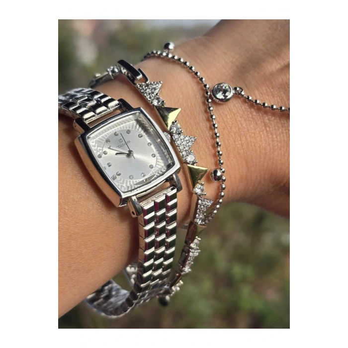 Vintage Taşlı Kare Model Kadın Kolsaati