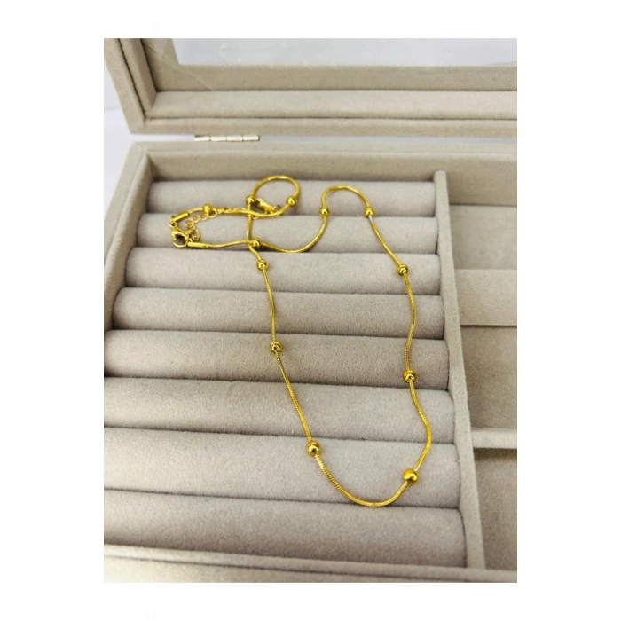 Dorika Topçuklu Yılan Zincirli Uzun Çelik Kolye