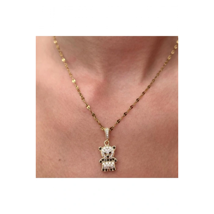 Ayıcık Figürlü Çelik Gold Kolye