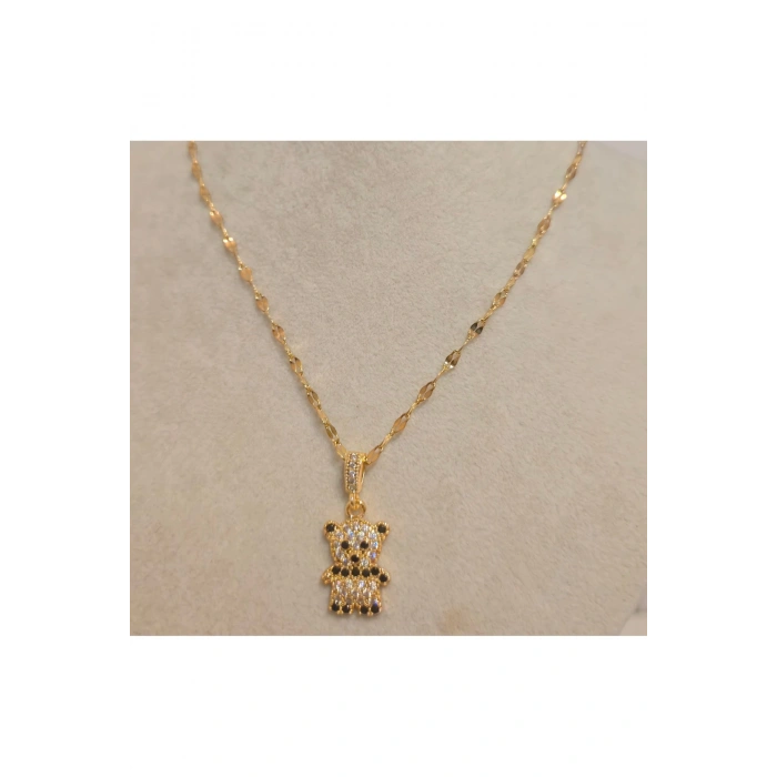 Ayıcık Figürlü Çelik Gold Kolye