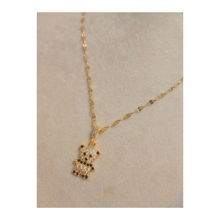 Ayıcık Figürlü Çelik Gold Kolye