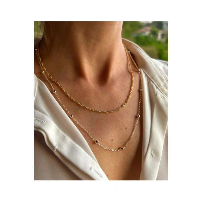 Çelik Topçuk Model Zincir Kolye Gold Renkli