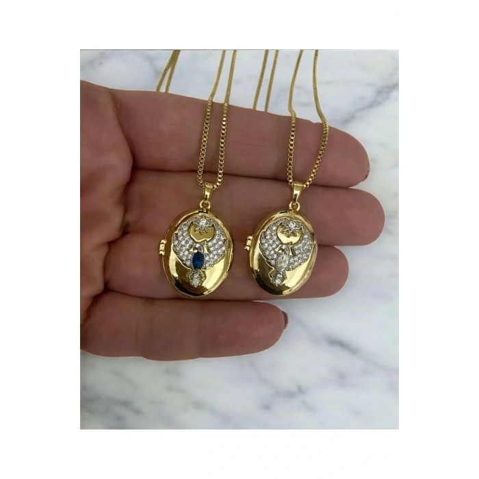 Ankakuşu Alya Kolyesi Gold Renkli Çelik Kapaklı Kolye