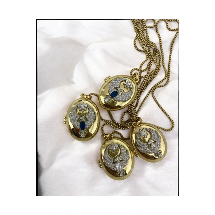 Ankakuşu Alya Kolyesi Gold Renkli Çelik Kapaklı Kolye