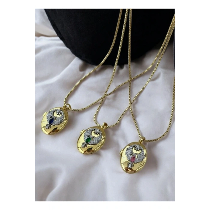 Ankakuşu Alya Kolyesi Gold Renkli Çelik Kapaklı Kolye