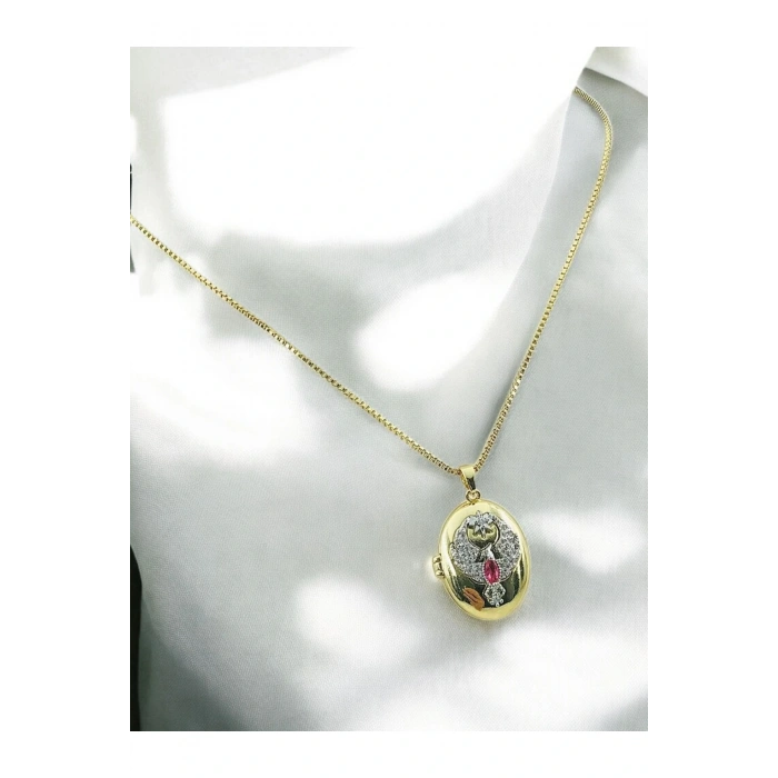 Ankakuşu Alya Kolyesi Gold Renkli Çelik Kapaklı Kolye