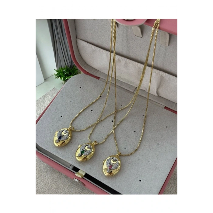 Ankakuşu Alya Kolyesi Gold Renkli Çelik Kapaklı Kolye