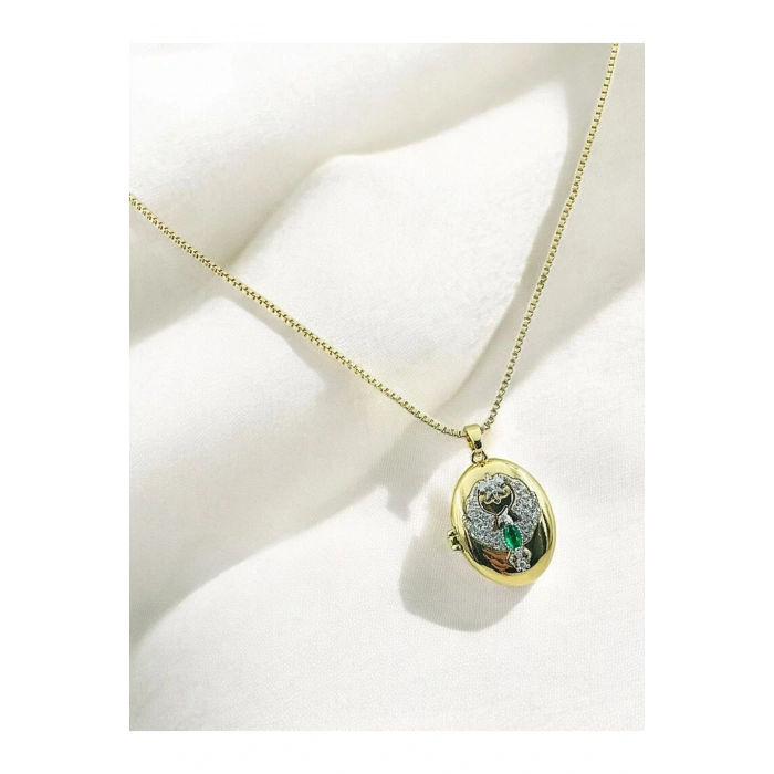 Ankakuşu Alya Kolyesi Gold Renkli Çelik Kapaklı Kolye