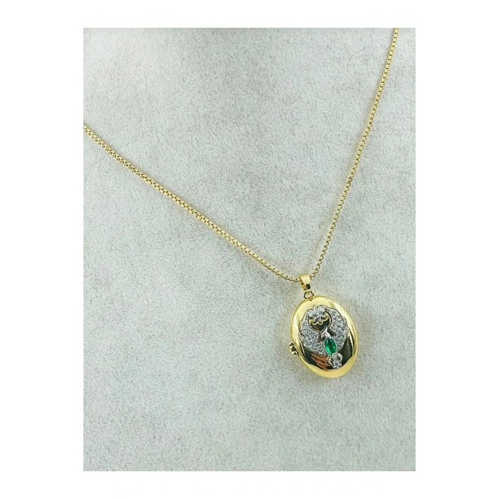 Ankakuşu Alya Kolyesi Gold Renkli Çelik Kapaklı Kolye