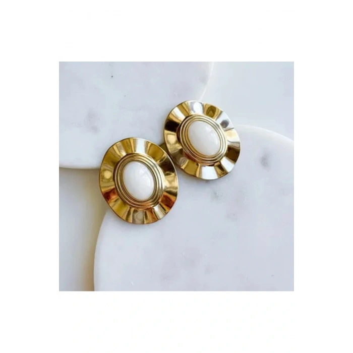 İncili Çelik Vintage Seri Gold Küpe