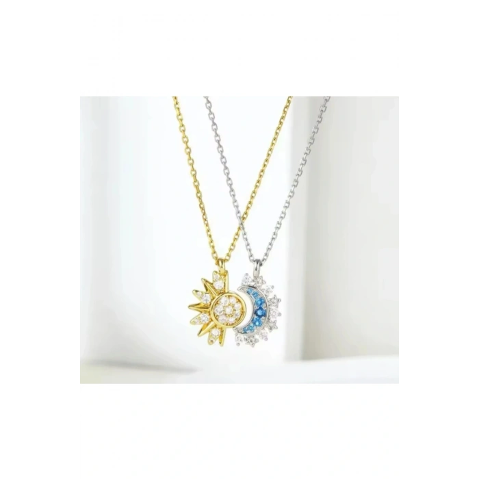 Çelik Güneş ve Ay Best Friend & Aşk Kolyesi 2li Set