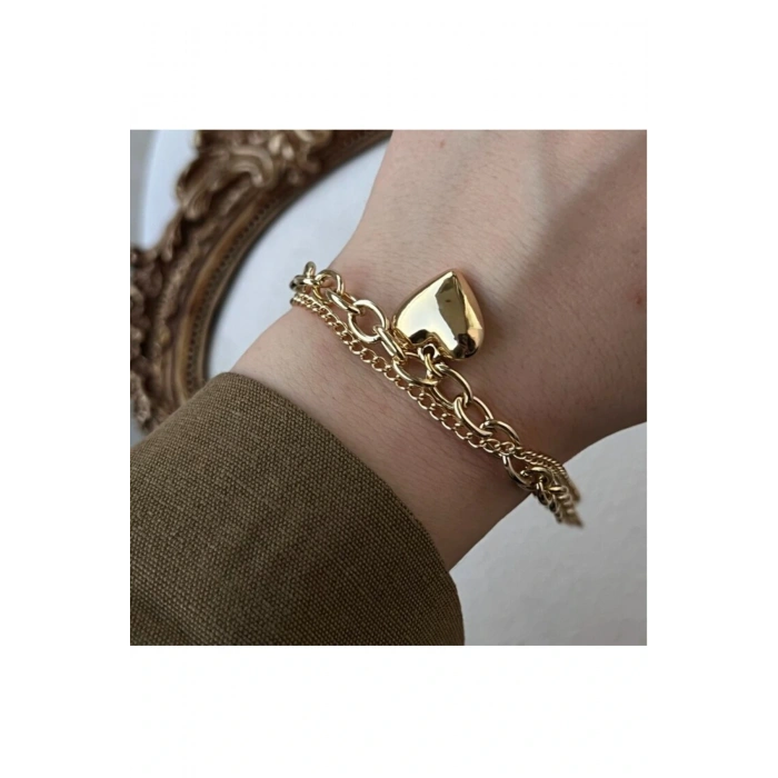 Xuping 14K Renkli Kaplama Kalpli Çift Zincir Bileklik