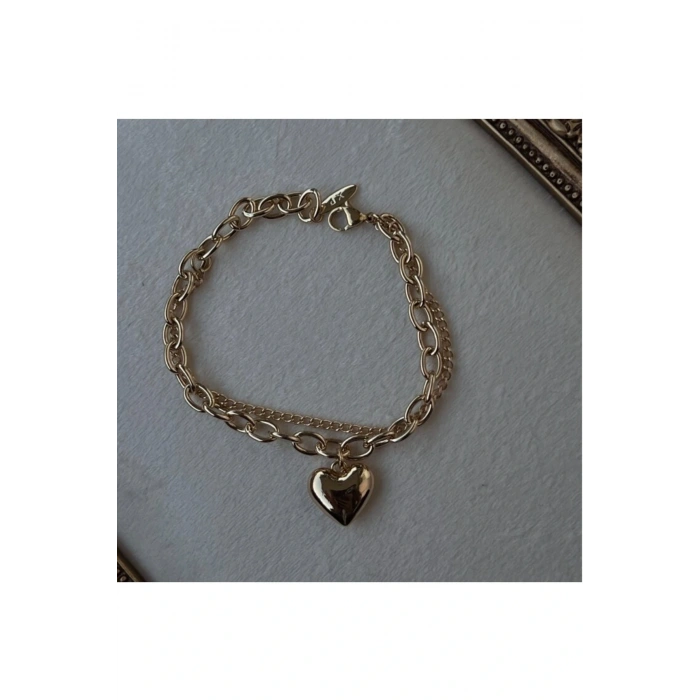 Xuping 14K Renkli Kaplama Kalpli Çift Zincir Bileklik