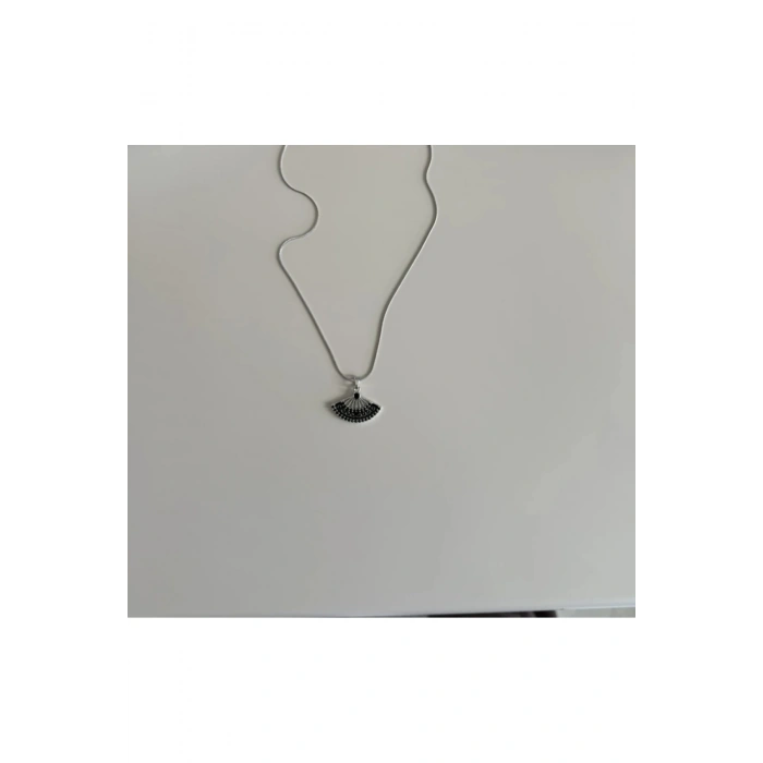 Yelpaze Model Siyah li Çelik Kolye