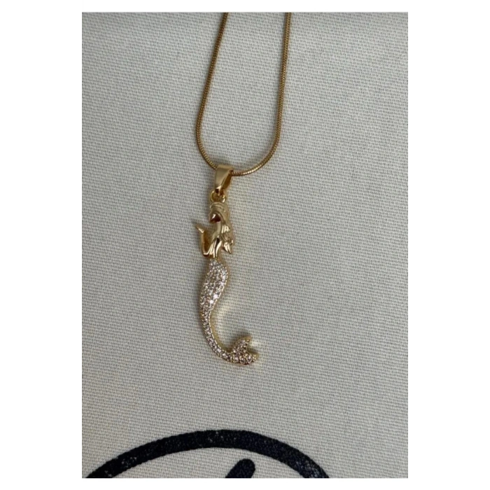 Denizkızı Figürlü Gold Renk Çelik Kolye