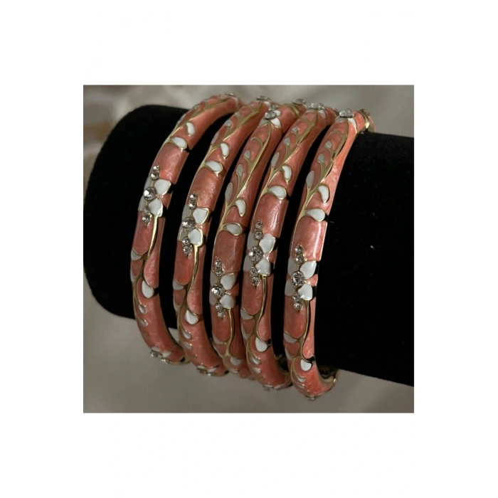 Mineli Kelepçe Bileklik Taşlı Somon Renkli