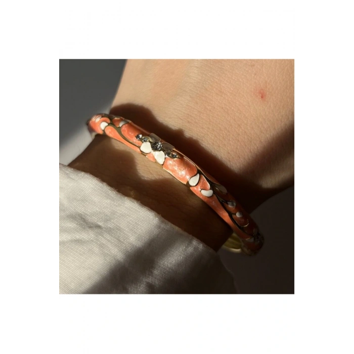 Mineli Kelepçe Bileklik Taşlı Somon Renkli