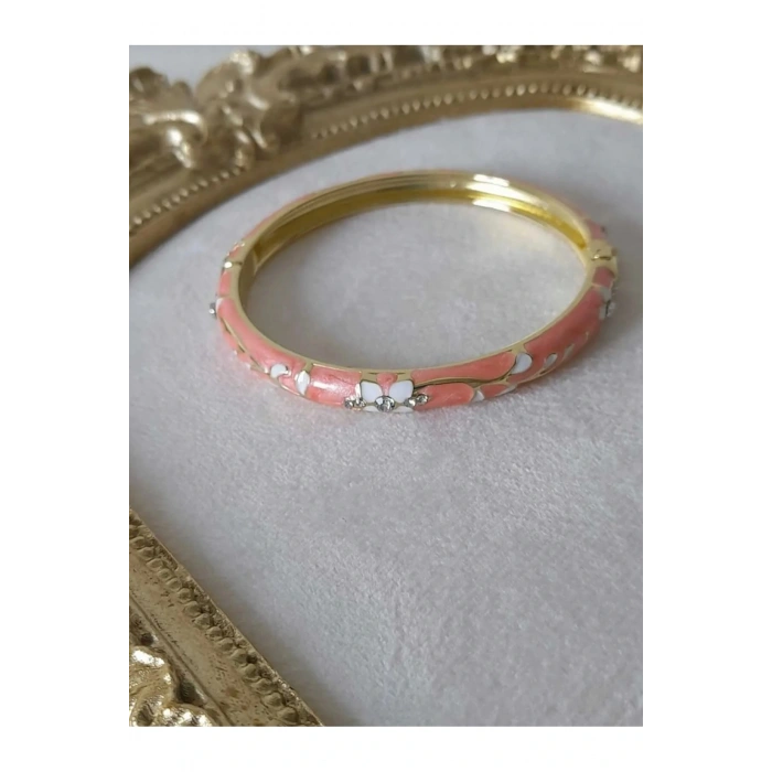 Mineli Kelepçe Bileklik Taşlı Somon Renkli