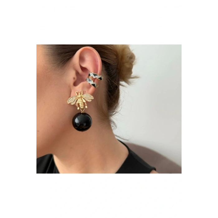 Marka Model Arılı Küpe Siyah