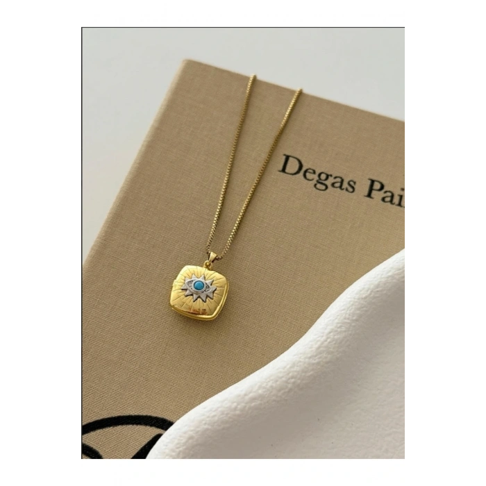 Gold Renkli Çelik Kapaklı Kolye