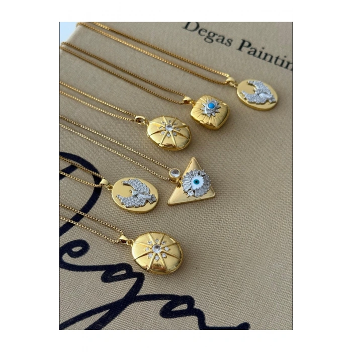 Gold Renkli Çelik Kapaklı Kolye