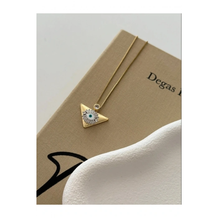 Gold Renkli Çelik Üçgen Detaylı Göz Kolye