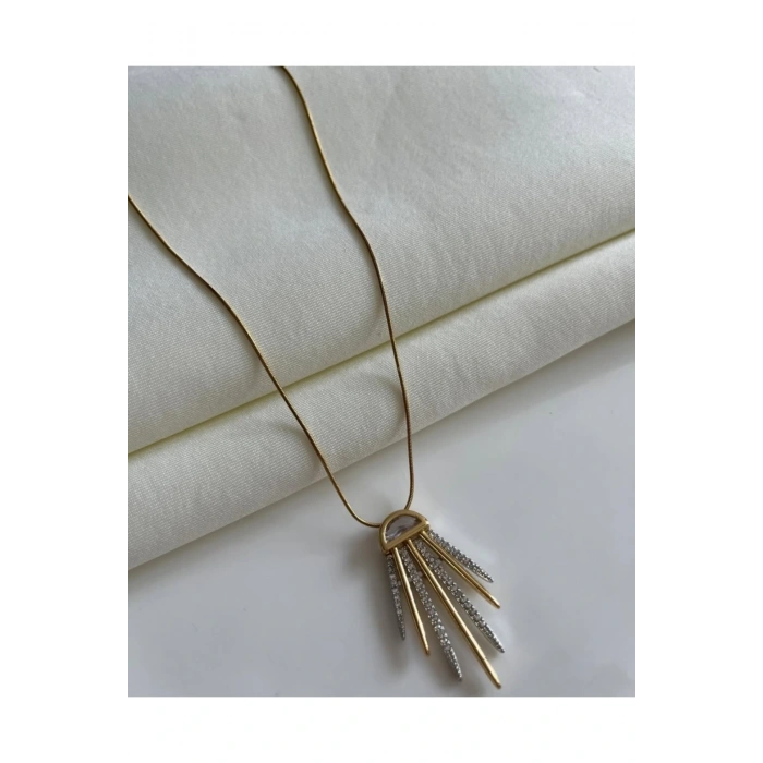 Gold Renkli Çelik Özel Seri Taşlı Kolye