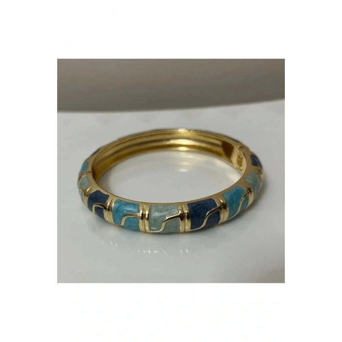 Mineli Dalgalı Desenli Mavi Kelepçe