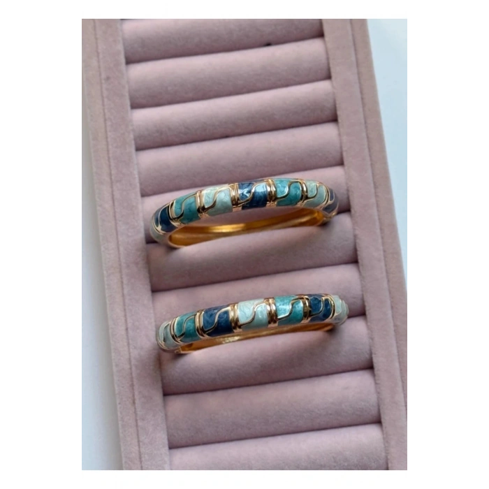 Mineli Dalgalı Desenli Mavi Kelepçe