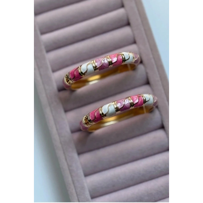 Mineli Dalgalı Desenli Pembe Kalın Kelepçe